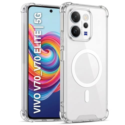 Image of TRUEUPGRADE Back Cover for Vivo V70 / V70 Elite 5G Non Mag-Safe Transparent PC + TPU Bumper Case with Magnetic Print Shockproof Protection (Transparent Mag-Safe)