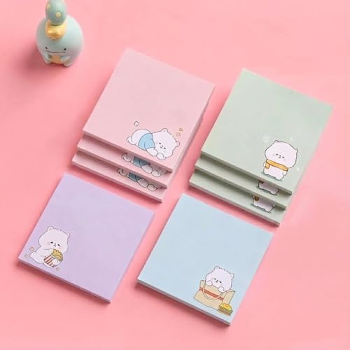 Image of Cute Cartoon Bear Sticky Notes | Pastel Memo Pad Set | Study & Office Use - Pack of 4 | 80 Sheets Per Pack | 3.15x3.15in Self-Stick Note Pads (Bear Sticky Notes)
