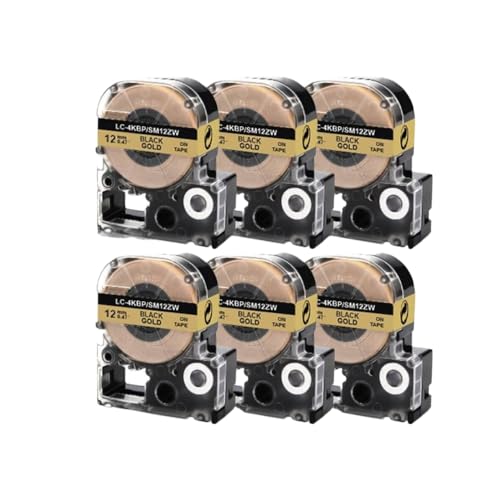6PK 12mm���x���e�[�vST12KW SS12KW SC12RW SC12YW SC12BW SC12GW LK-4WBN LW-300 LW-400 LW-700����ѓ��l�̃��f��(6PK-Black on Gold)