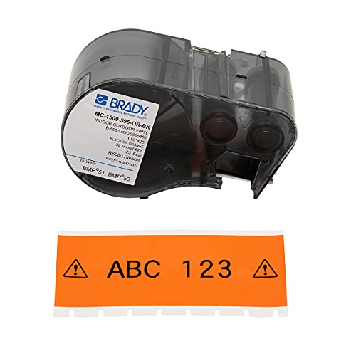 Brady - 143370 MC-1500-595-OR-BK Vinyl B-595 Black on Orange Label Maker Cartridge, 25' Width x 1-1/2