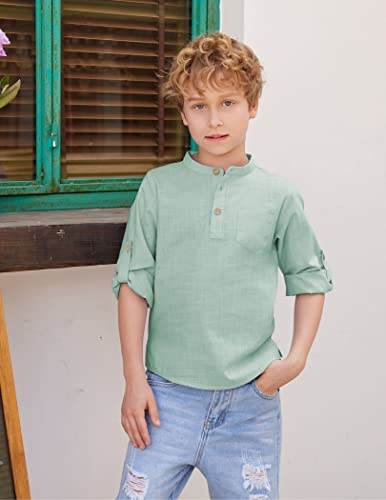 Image of Arshiner Boys Cotton Linen Henley Shirt Button Down Shirt Long Sleeve T Shirt Beach Shirt Tee Casual Solid Tops