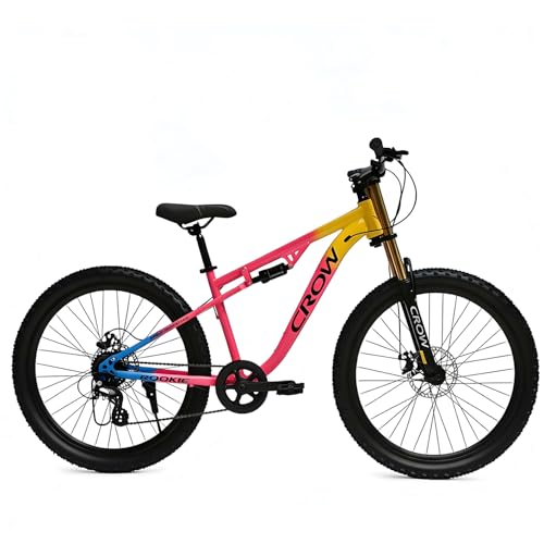 Image of CROW - Rookie 8 Speed | 26 inch Mountain Bicycle for Men with Down Hill Suspension Fork | Jak Dual disc Brakes | 8 Speed Gear Cycle for Boys with 5 to 5.4FT