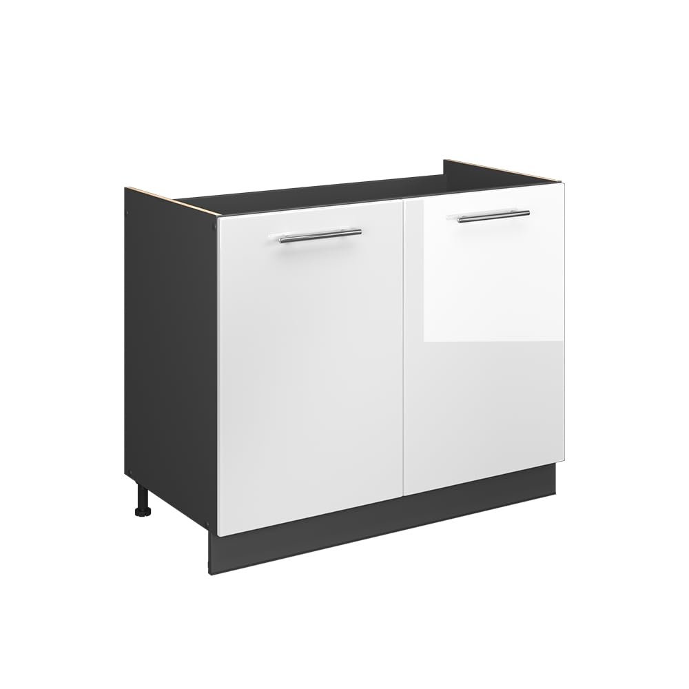 Vicco Sink base cabinet Fame-Line, White High Gloss/Anthracite, 100 cm