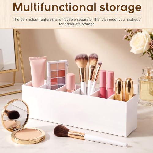 Image of Jetec Acrylic Pen Holder 6 Compartments Makeup Brush Stationery Organizer Pencil Holder for Desk Accessories, Cosmetic Brushes, Dorm, Home, Bathroom, Kitchen, Office Supplies(White)