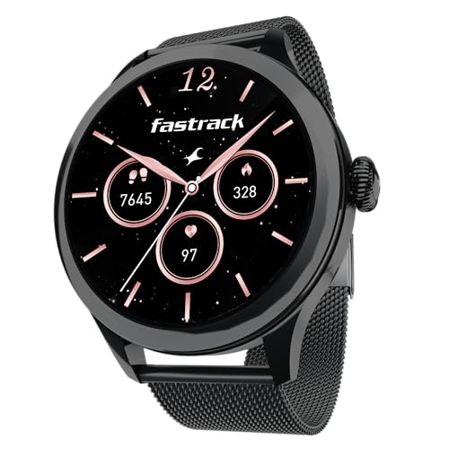 Image of Fastrack Noir Pro 1.19 inch Super AMOLED Metal Smart Watch with 1000 Nits Brightness, BT Calling, 24 /7 Health Suite, Functional Crown, Zinc Alloy Case - Smartwatch for Women (Black)