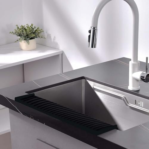 iAnomla Spülbeckenkantenschutz, Spüle Kantenschutz, Silikon Waschbecken Kantenschutz Und Spritzschutz, Abtropfmatte Spüle, Multifunktions Spülbeckenzubehör, Spritzschutz für Wannenspüle, Granit, Quarz