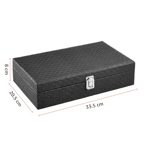 Image of amazon basics Unisex Faux Leather Watch Organiser Box with 12 Slots |Watch Organiser|33.5LX20.5BX8H cm| Black