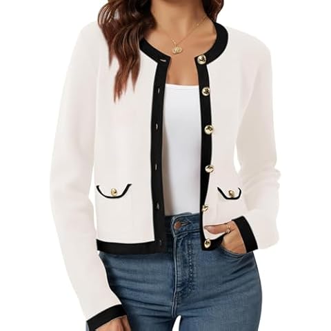 Yousify Chunky Cardigan for Women Dressy Casual Striped Cardigans Fall Outfits Womens Clothes Cropped Knit Sweater Tops White M Cover