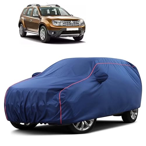 Image of Sulfar 100% Water Resistant Car Body Cover Compatible with Mirror for Renault Duster (Triple Stitched, Full Bottom Elastic, Blue Taffeta with Red Piping)