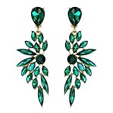 StyleJella Large Green Crystal Wedding Bridal Earrings for Women-Art Deco Rhinestone Angel Wings Long Drop Statement Multi Marquise Cluster Bling Dangle Chandelier Pageant Drag Queen Prom Jewelry