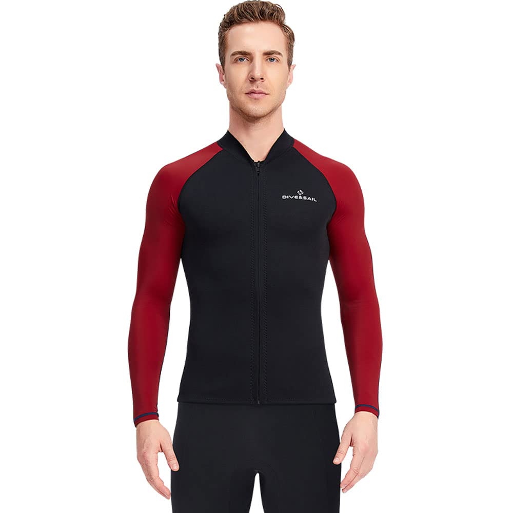 Alstorpha Mens Wetsuit Top Womens Wetsuit Shorty 1.5mm Neoprene Keep Warm Front Zipper Long Sleeve Coat Suitable for Snorkeling, Diving, Swim,Surfing,Triathlon (3X-Large, Men's red top)
