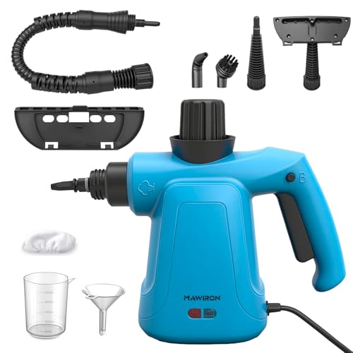 ESONEL Limpiador a vapor portátil para el hogar y el coche, depósito de 300 ml, 9 accesorios, sin químicos, limpieza profunda y eliminación de manchas para cocina, baño, tapicería, tapicería, con