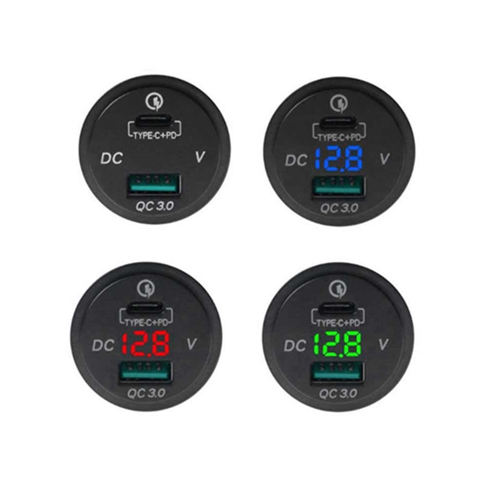 Dual USB Car Charger Socket DC12-24V with PD Fast Charging Socket + Dual QC3.0 USB Ports