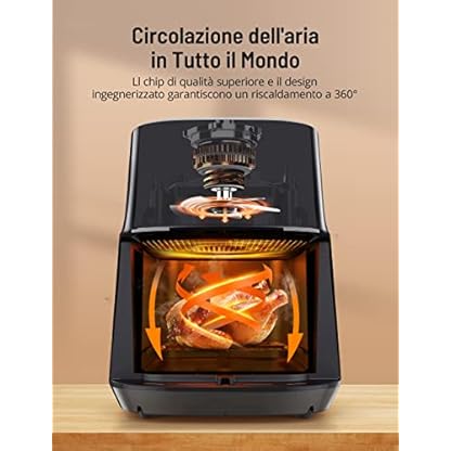 Fritteuse mit 5 Litern, 1200 W, Air Fryer mit Sichtfenster, Touchscreen, Heißluftfritteuse, geräuschlos, mit 8 Programmen, antihaftbeschichtet – Bild 5