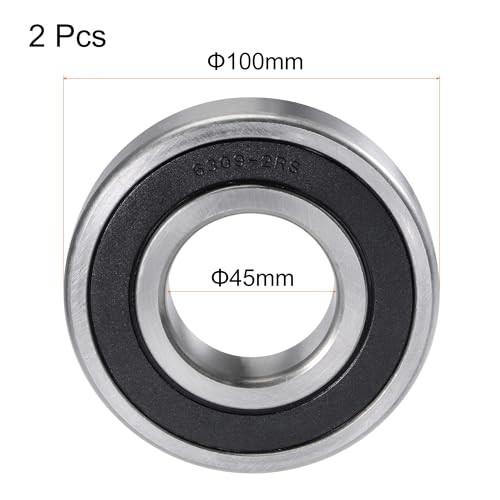 uxcell 6309-2RS Deep Groove Ball Bearings 45mm Bore 100mm OD 25mm Thick Double Sealed Chrome Steel 2pcs by uxcell - Image 2