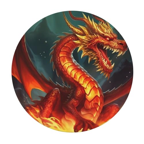 Nappe de table ronde élastique imperméable dragon feu 101,6-127 cm