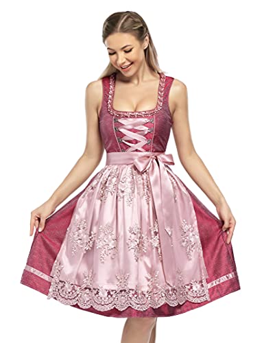 KOJOOIN Dirndl Damen 2tlg.Trachtenkleid Mid Dirndl Kurz mit Spitzenschürze...