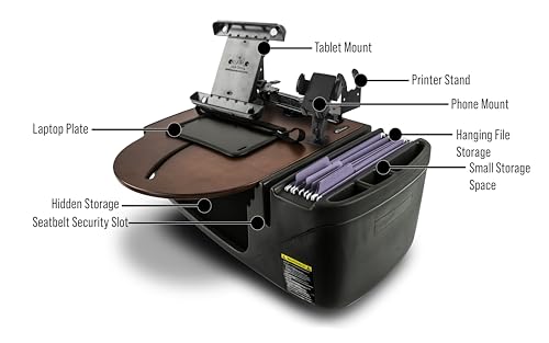 Image of AutoExec AE-RMCD-PM-TAB-PS-21M Roadmaster Car Desk for Your Vehicle Workstation and Mobile Office, Mahogany with Phone Mount, Tablet Mount and Printer Stand | Phone Mount, Tablet Mount, Printer Stand, Vehicle Workstation and Mobile Office