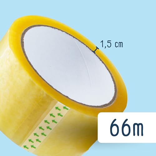 RAYLU PAPER® Klebeband für Versandkartons, robust und extra stark, 66 m x 50 mm breit (1 Stück -ECO, transparent)