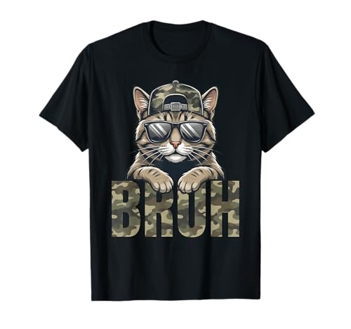 Bruh Cat Trash Cat Camo Hat Youth Teens Kids Camo Matching T-Shirt