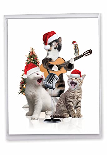 Carte de Noël chats musiciens J9541GXSG-US pour écrire des vœux en famille