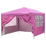 10x10 Pop up Canopy Party Tent Instant Gazebos with 4 Removable Sidewalls Pink