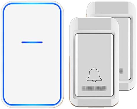 Wireless Doorbell - No Battery Needed, Self-Powered Waterproof Chime Kit with 1 Receiver, 2 Push Buttons, 38 Ringtones, 4 Volume Levels, 390ft Range - White