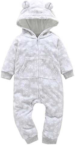 Sharemen Baby Boys Girls Thicker Grid Jumpsuit Hoodie Romper Outfit Bodysuit (18-24Months, White2)