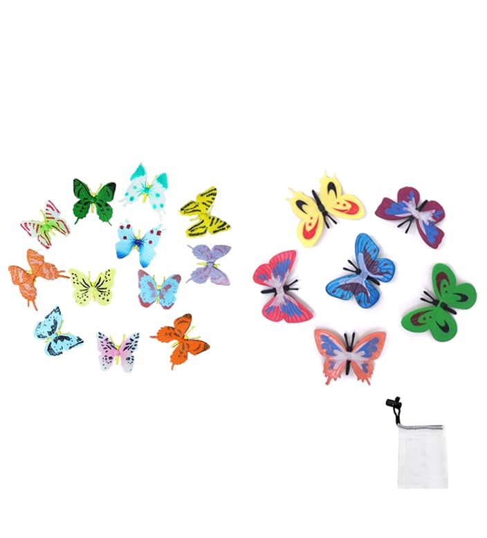 GVSAVY 18 Butterfly Suits, 1 Storage Net Bag, Simulated Insect Butterflies, Soft Plastic Toy Model, Suitable for Scene Layout, Children's Toy Cognition