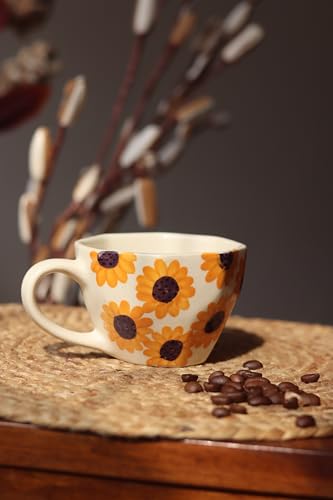 Image of WEAVING HOMES Surajmukhi Coffee Mug for Office, Stylish Ceramic Tea Cup for Woman, Modern Travel Mug (220 Ml)