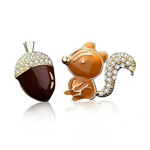 YoBuyBuy Boucles d'oreilles asymétriques en Argent Aiguille drôle Petit écureuil et pignon de pin Cadeau hypoallergénique sans Plomb intéressant Cover