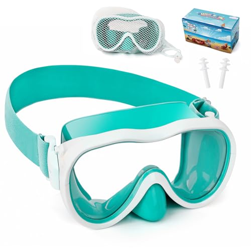 Kinder Schwimmbrille, Anti-Leck Schnorchelmaske mit Nasenabdeckung & elastischem Stoffband, UV-Schutz Schwimmbrille für Jungen und Mädchen