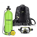 OIOEEP Tragbares Tauchausrüstung-Set mit 4L Tauchflasche - Leichtbau-Sauerstoffflasche aus Flugzeugaluminium mit Tauchmaske & Rückenhalterung für Unterwasser-Tauchen & Atemtraining(Grün)
