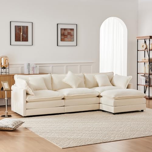 Gelukueub Diseño moderno, muebles tapizados, tela de chenilla, sofá de tres plazas, sofá tapizado, sofá esquinero con reposapiés, sofá esquinero en forma de L, adecuado para salón y dormitorio (beige)