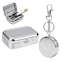 2 Posacenere Portatili Tascabili Con Portachiavi – Antiodore, Acciaio Inox, Capacità 6-7 Mozziconi, Nero+Argento