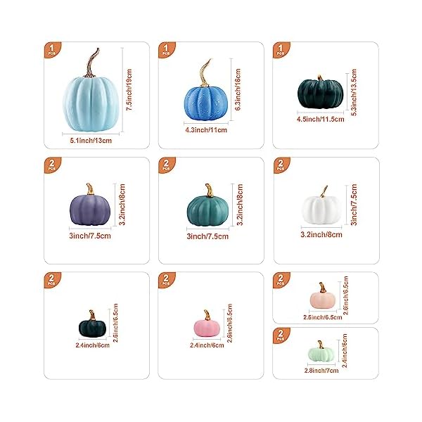 Ywlake Pumpkin Fall Decorations 16pcs, Decorative Large Small Outdoor Blue Green Pink Teal Foam Plastic Fake Faux Artificial Pumpkins for Halloween Autumn Harvest Festival Home Table Decor - Image 7
