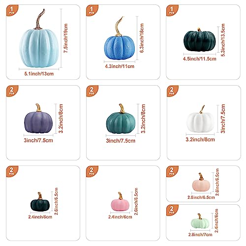 Ywlake Pumpkin Fall Decorations 17pcs, Decorative Large Small Outdoor Blue Green Pink Teal Foam Plastic Fake Faux Artificial Pumpkins for Halloween Autumn Harvest Festival Home Table Decor - Image 7