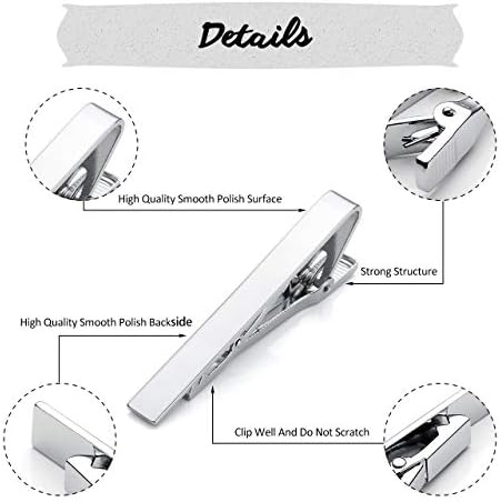 PiercingJ 3pcs Personalized Custom Engraved Exquisite GQ Stainless Steel Silver Rectangle Cufflinks Regular Skinny Tie Clip Bar Set for Men Fathers Day Wedding