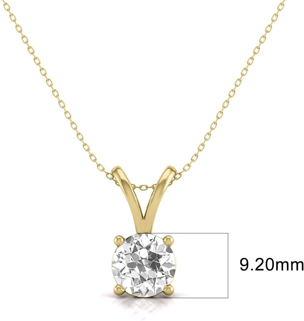 TimeLess Classics 0.25-3 carat Lab Grown Diamond Solitaire Pendant Necklace For Women in 14K Gold 4-Prong Set Round Cut - Fine Jewelry