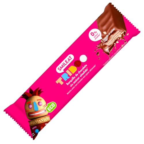 Smileat - Barquillo TRIBOO Recubierto de Chocolate - Snack con ingredientes ecológicos - Sin Azúcar Añadido - Merienda Crujiente con alto contenido de fibra
