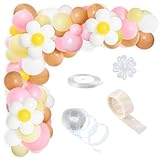 153Pcs Daisy Groovy Balloon Arch Garland Kit Pink White Yellow Orange Daisy Flower Latex Balloons, Boho Flower Party Globes Garland for Baby Shower Two Groovy Birthday Party Wedding Decorations