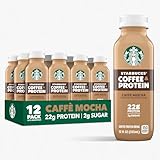 Starbucks Coffee & Protein, Caffe Mocha, 12 fl oz Bottles, (12 Pack), 22g Protein, 2g Sugar, No Added Sugar, 5g Prebiotic Fiber, High Protein Iced Coffee