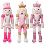 Soulchen 3 Pcs 16 Inch Christmas Nutcracker Stuffed Toy Plush Nutcracker Doll Soldier Figure Xmas Stuffed Animals for Holiday Party Gifts Decor Table Centerpieces (King,Pink)