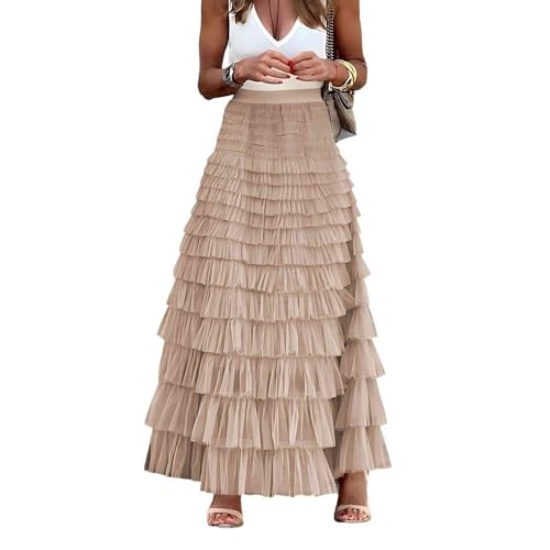 Mincib Womens Long Tulle Skirt A Line Ruffle Tiered Layered