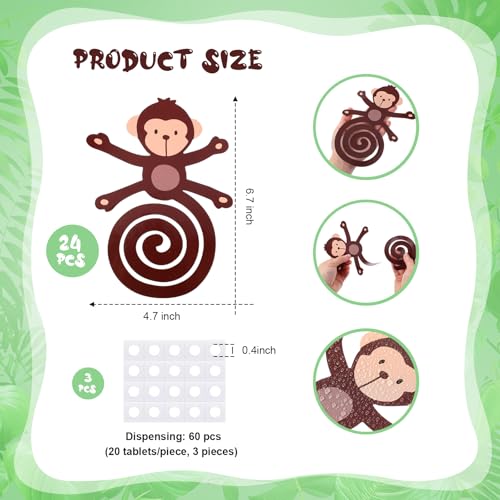 Weekgrat 24 Pcs Jungle Monkey Cutouts Banana Decorations with 60 Glue Point Dots Animal Cutouts for Zoo Birthday Hawaiian Luau Safari Theme Party Decorations Supplies