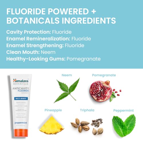 Image of Himalaya Botanique Anticavity Fluoride Toothpaste, Peppermint, 4 oz, 4 Pack | Fluoride Toothpaste, Multi-Benefit Support, Fights Cavities, Remineralizes & Strengthens Enamel, No SLS or Titanium Dioxide