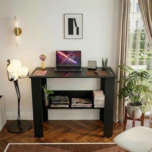 Image of SPYDER CRAFT Modern Specio Engineered Wood Study Table with Storage Shelf | Clean Minimalist Computer Desk for Home, Office, & Bedroom | Durable & Easy to Clean (Black) (Assembly DIY)