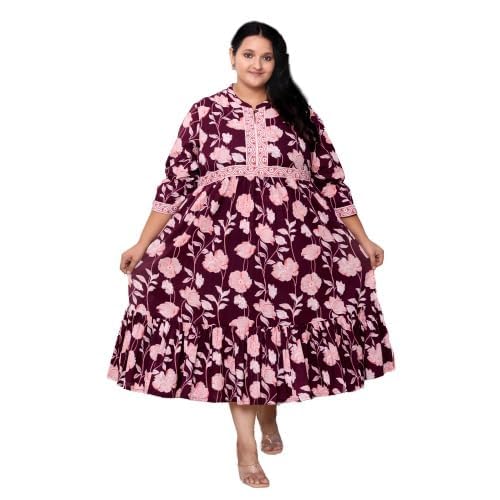 swasti Women Pure Cotton Plus Size Floarl Printed Gown Purple-picture-24