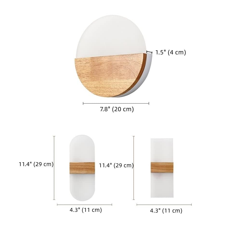 Applique Murale pour Chambre à Coucher, en Bois, Ronde, avec Abat-Jour LED en Acrylique. Lampe Murale LED pour Chambre, Chevet ou Salon.