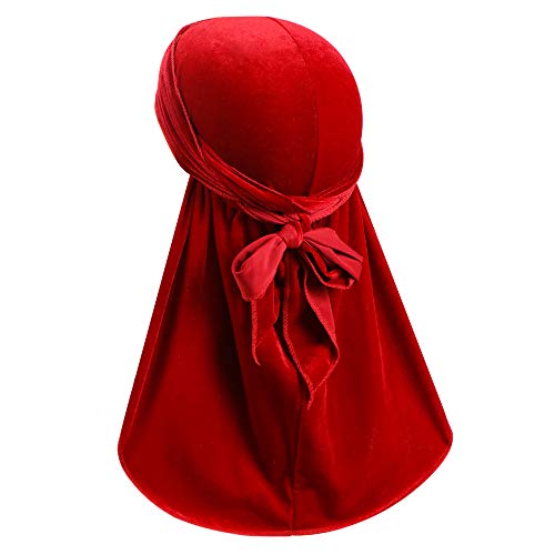 Luxury Velvet Wave Durag - Soft Durag Headwraps with Extra Long Tail and Wide Straps for 360 Waves Red